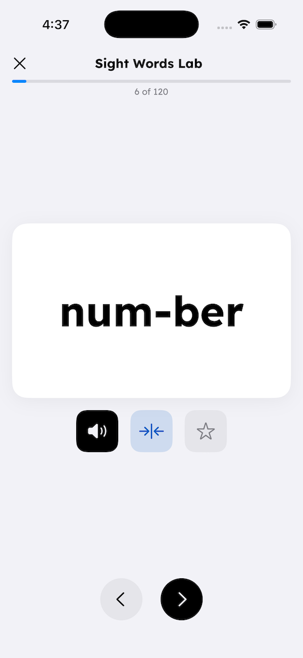 Flashcard showing the word number