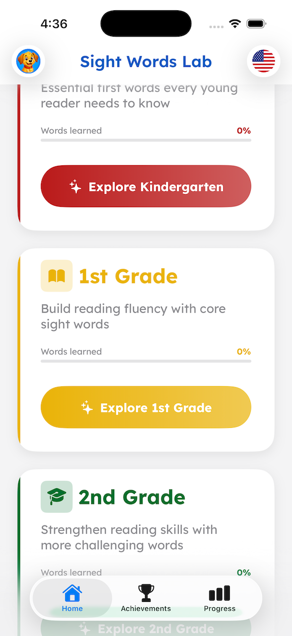 Word Language selector screen