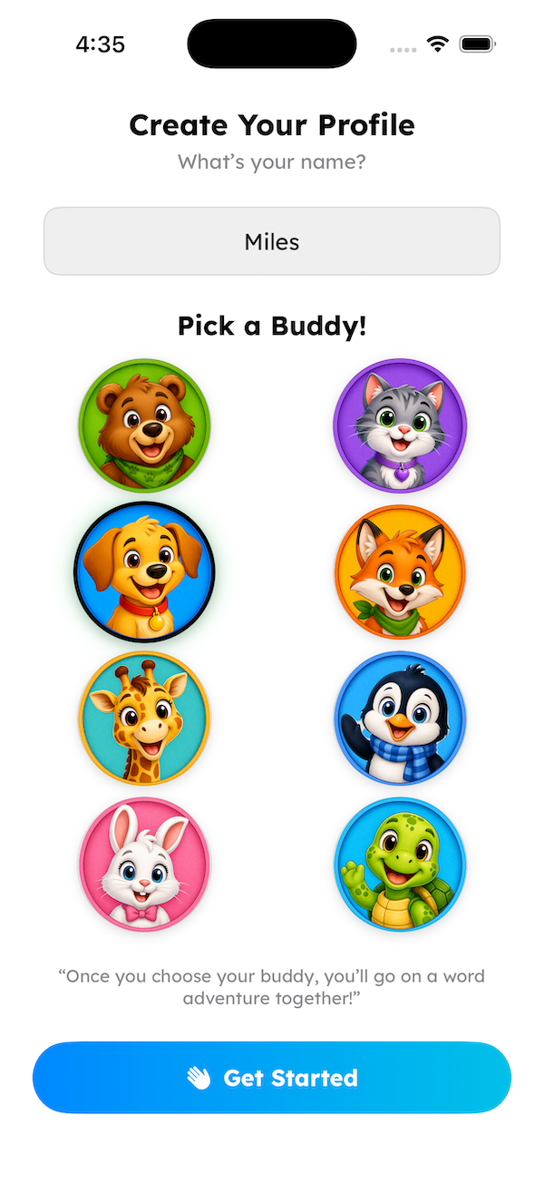 Create Your Profile screen